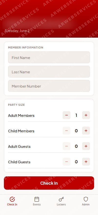 Mobile check-in screen